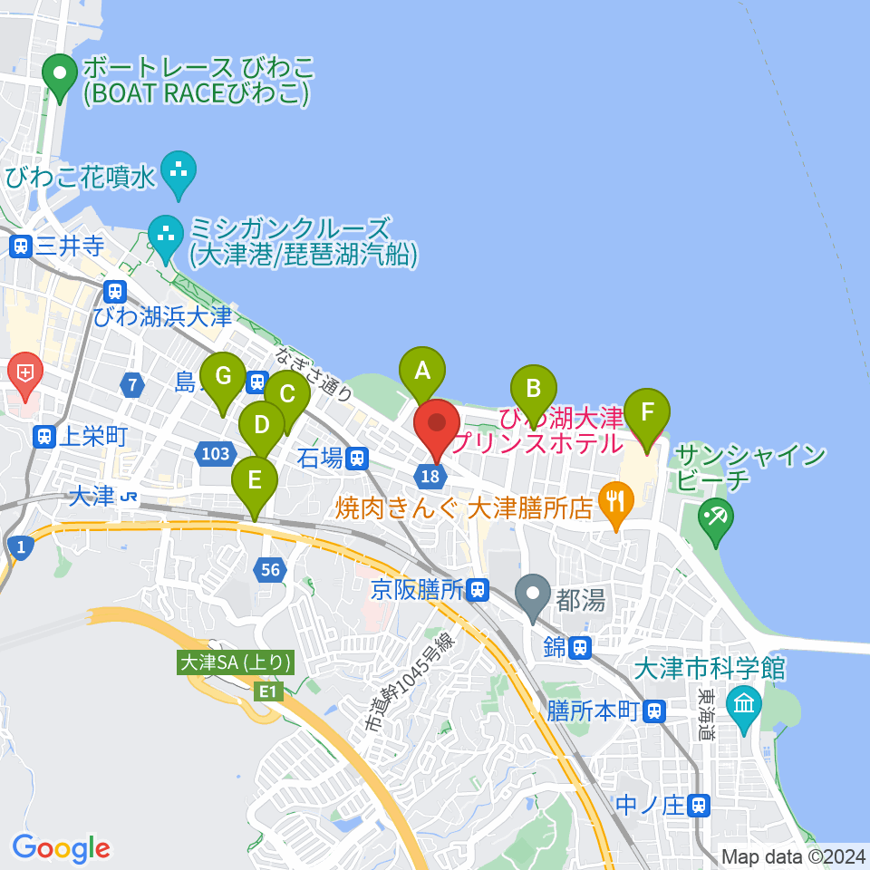 JEUGIAカルチャーセンター大津テラス周辺のホテル一覧地図