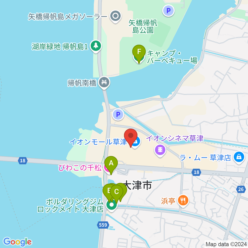 JEUGIAカルチャーセンター イオンモール草津周辺のホテル一覧地図