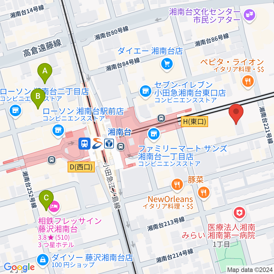 厚木楽器 アミ湘南台周辺のホテル一覧地図