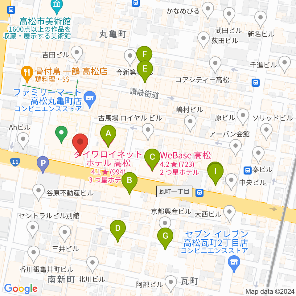 タワーレコード 高松丸亀町店周辺のホテル一覧地図