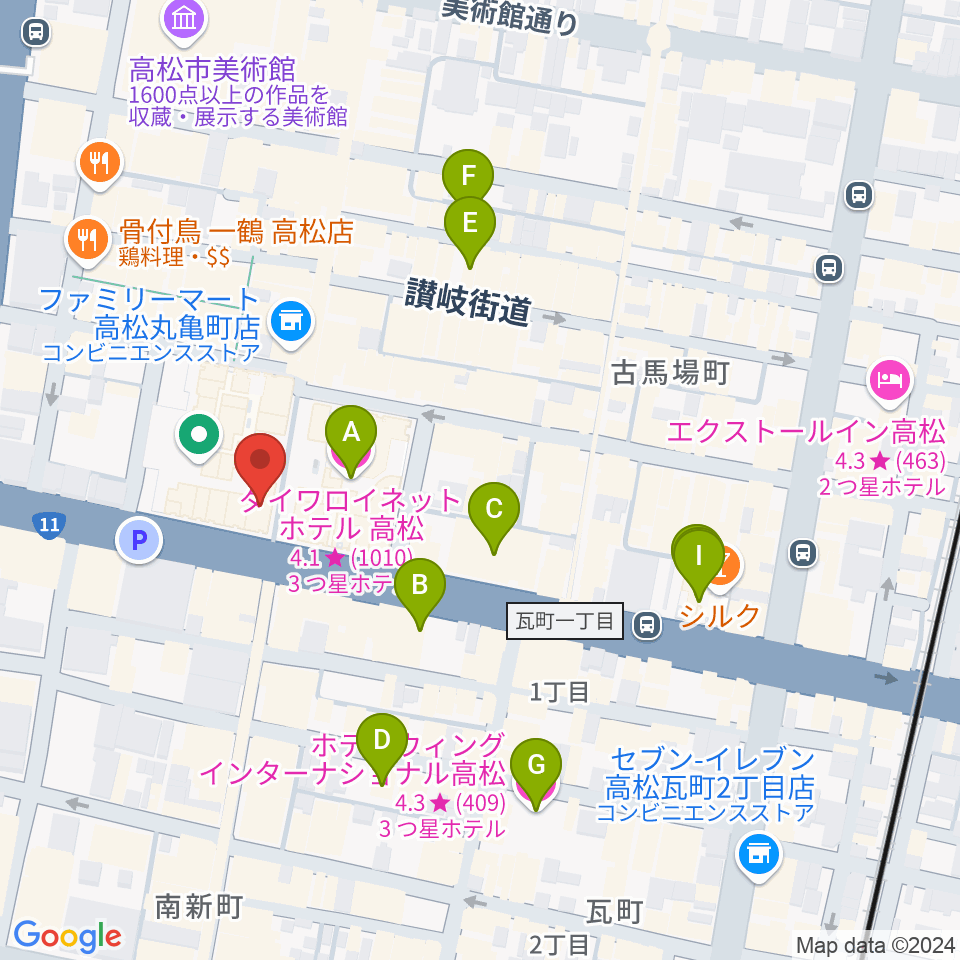 タワーレコード 高松丸亀町店周辺のホテル一覧地図