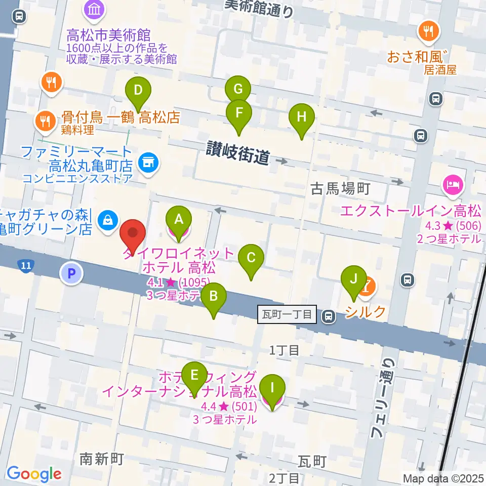 タワーレコード 高松丸亀町店周辺のホテル一覧地図