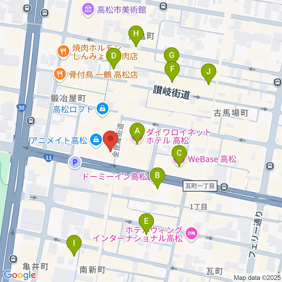 タワーレコード 高松丸亀町店周辺のホテル一覧地図