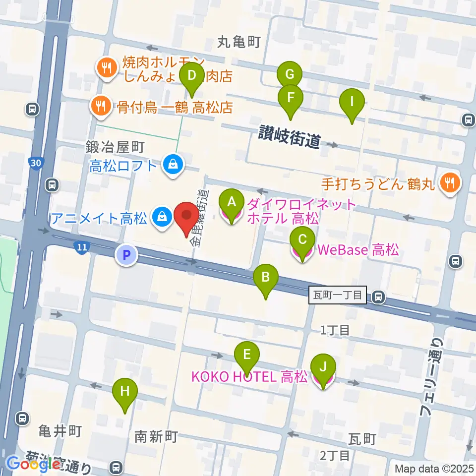 タワーレコード 高松丸亀町店周辺のホテル一覧地図