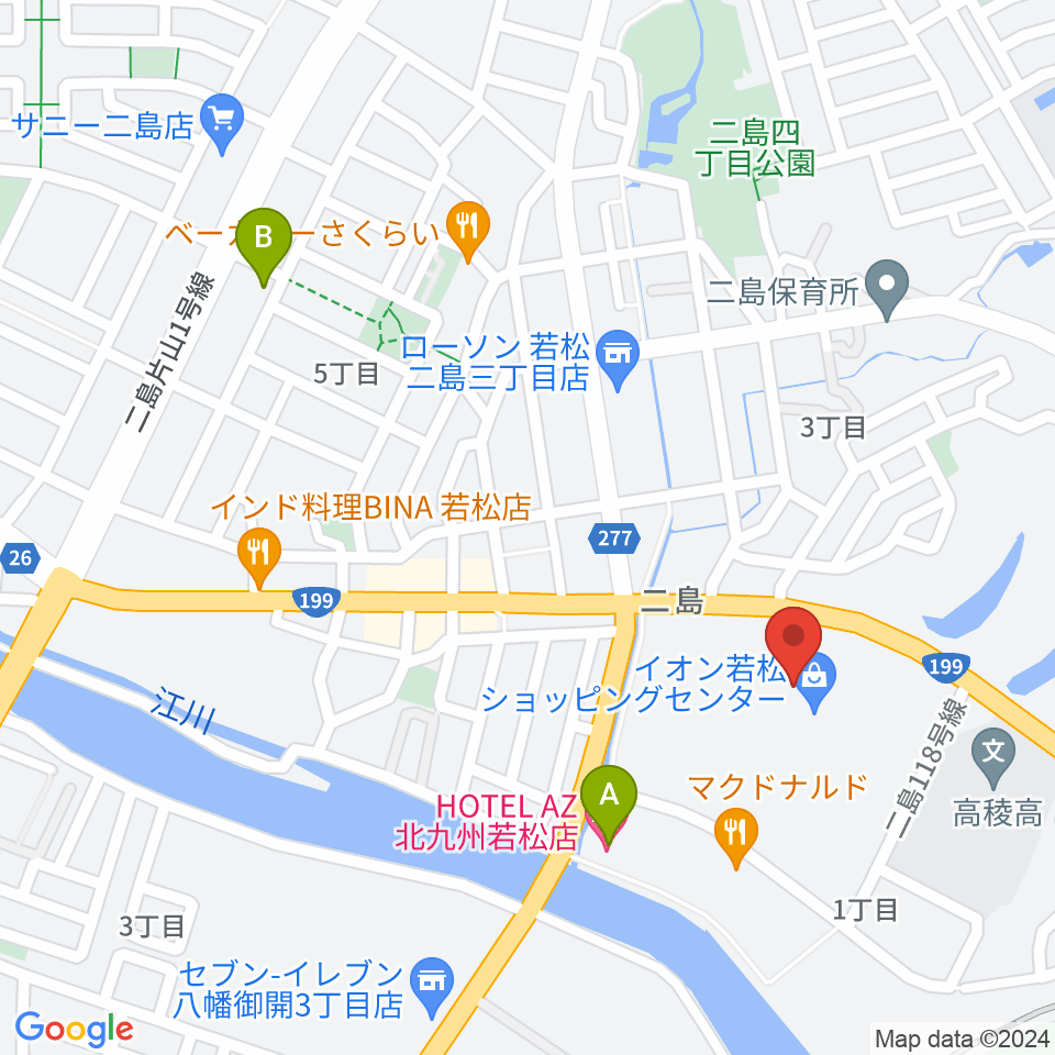 タワーレコード 若松店周辺のホテル一覧地図