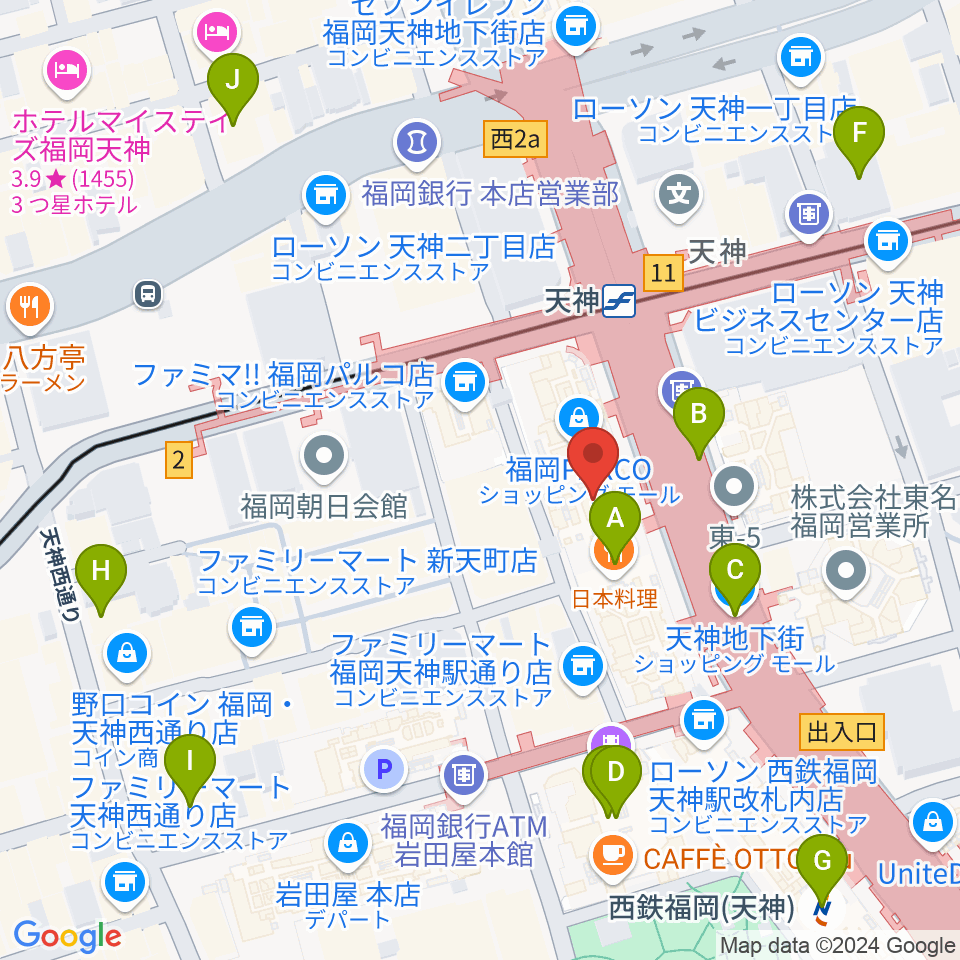 タワーレコード 福岡パルコ店周辺のホテル一覧地図