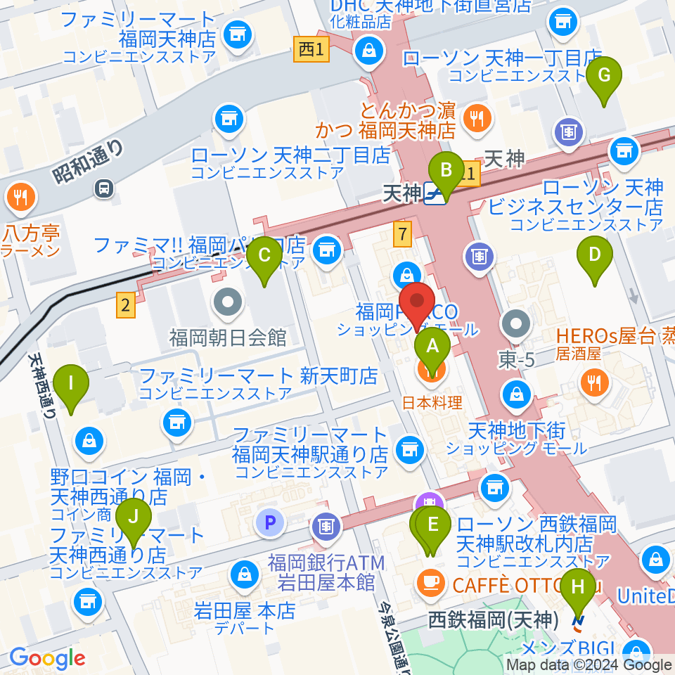 タワーレコード 福岡パルコ店周辺のホテル一覧地図