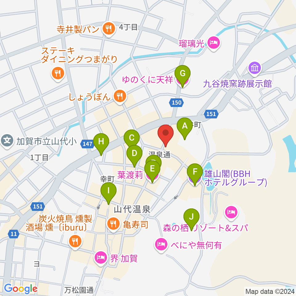 山代温泉SWING周辺のホテル一覧地図