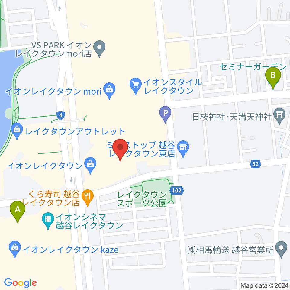 JEUGIAカルチャーセンター イオンレイクタウン周辺のホテル一覧地図