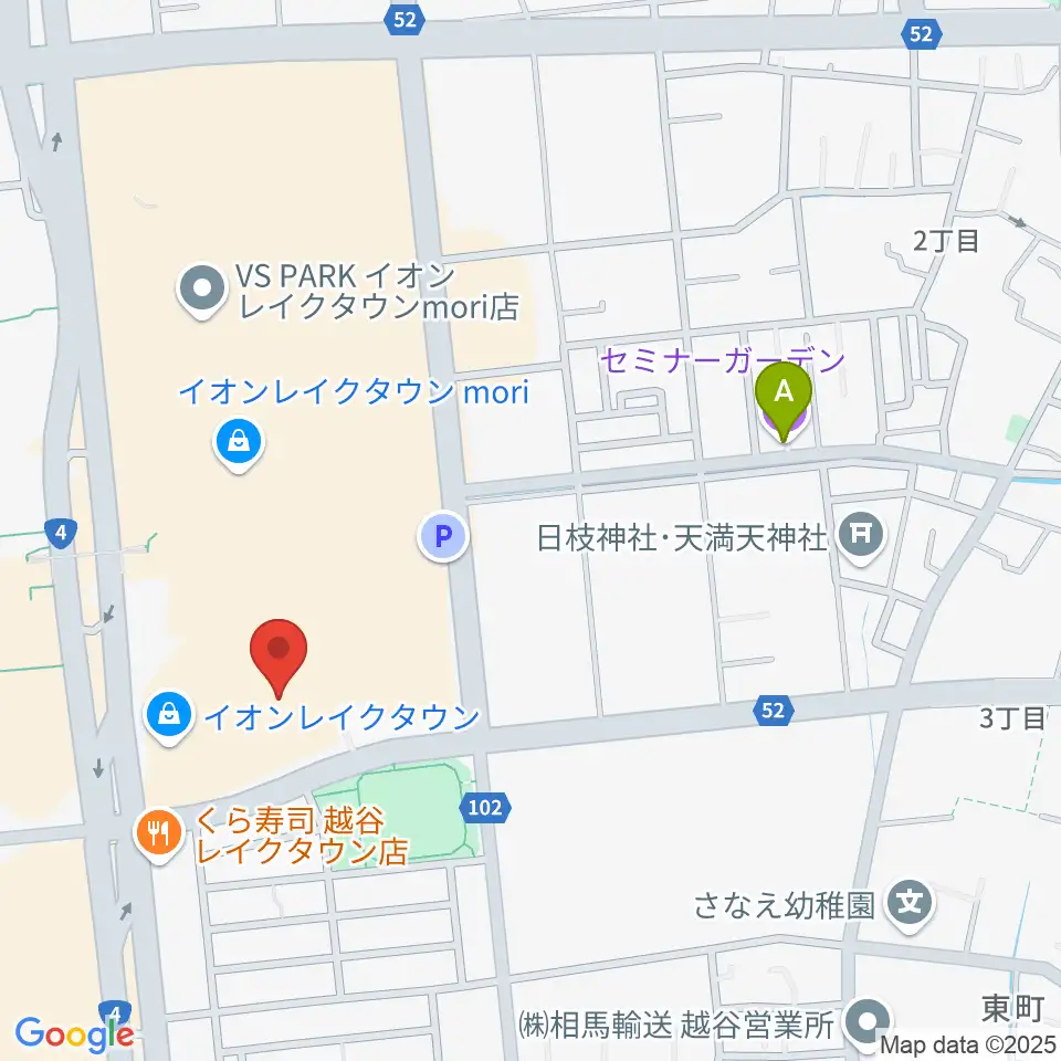 JEUGIAカルチャーセンター イオンレイクタウン周辺のホテル一覧地図