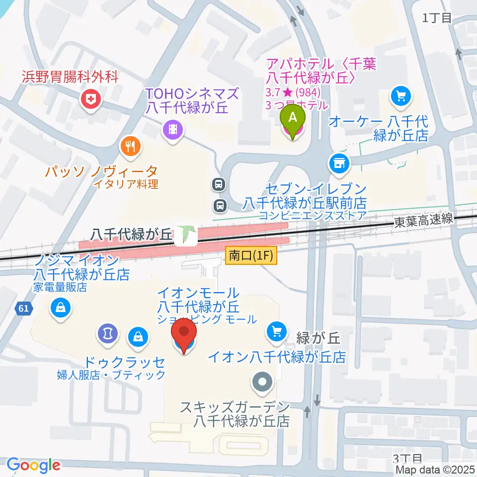 JEUGIAカルチャーセンター イオンモール八千代緑が丘周辺のホテル一覧地図