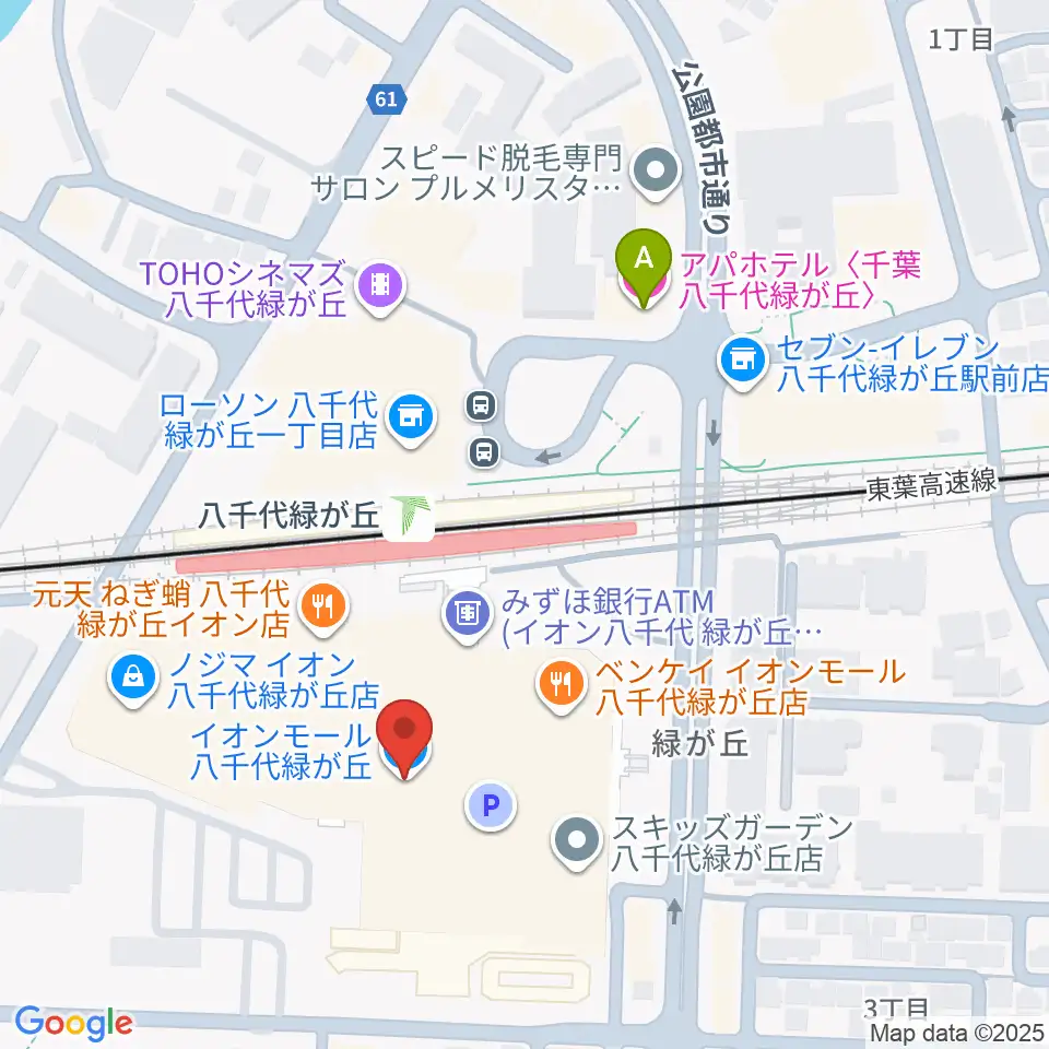 JEUGIAカルチャーセンター イオンモール八千代緑が丘周辺のホテル一覧地図