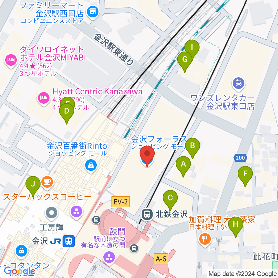 タワーレコード金沢フォーラス店周辺のホテル一覧地図