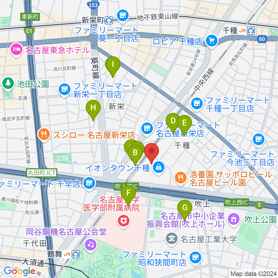 JEUGIAカルチャーセンター イオンタウン千種周辺のホテル一覧地図