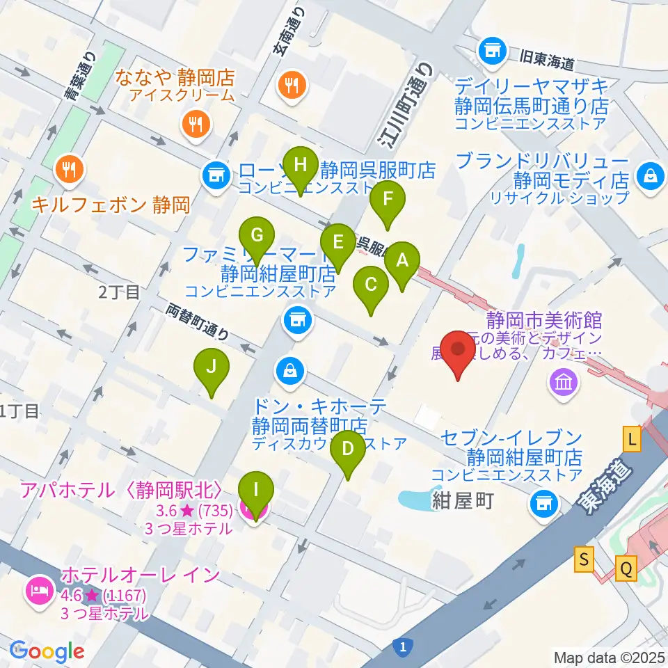 タワーレコード静岡店周辺のホテル一覧地図