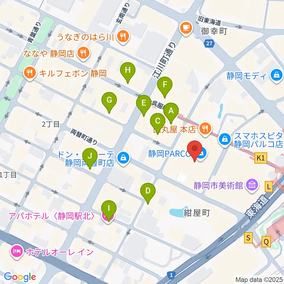 タワーレコード静岡店周辺のホテル一覧地図