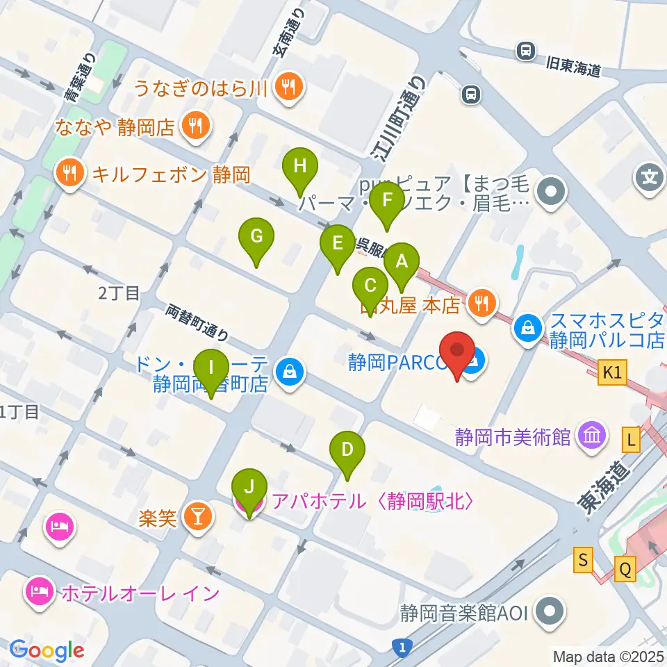 タワーレコード静岡店周辺のホテル一覧地図