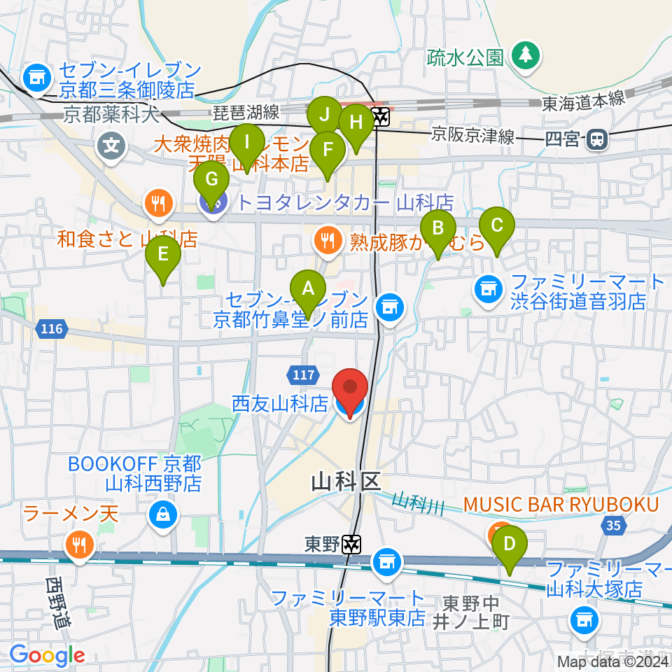 JEUGIAカルチャーセンター 西友山科周辺のホテル一覧地図