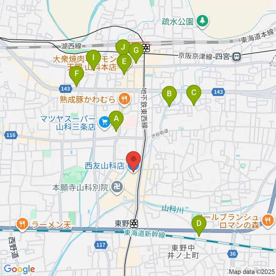 JEUGIAカルチャーセンター 西友山科周辺のホテル一覧地図