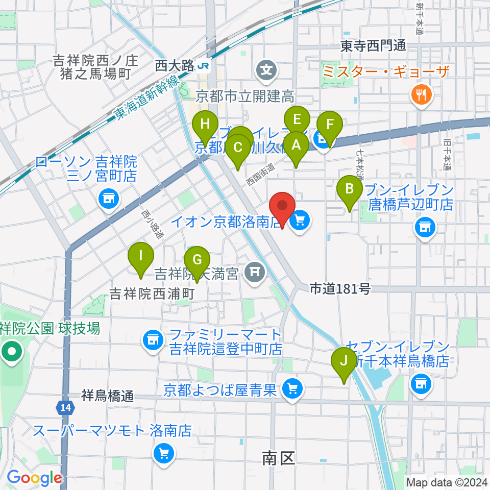 JEUGIAカルチャーセンター イオン洛南周辺のホテル一覧地図