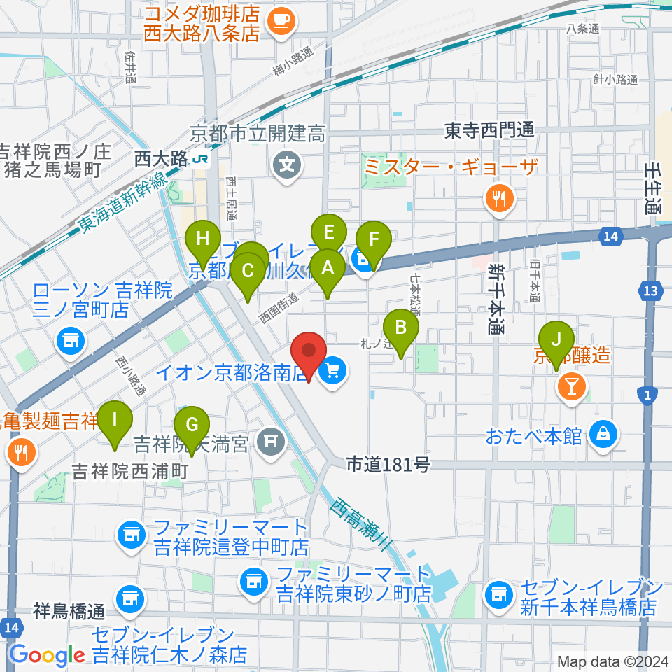 JEUGIAカルチャーセンター イオン洛南周辺のホテル一覧地図