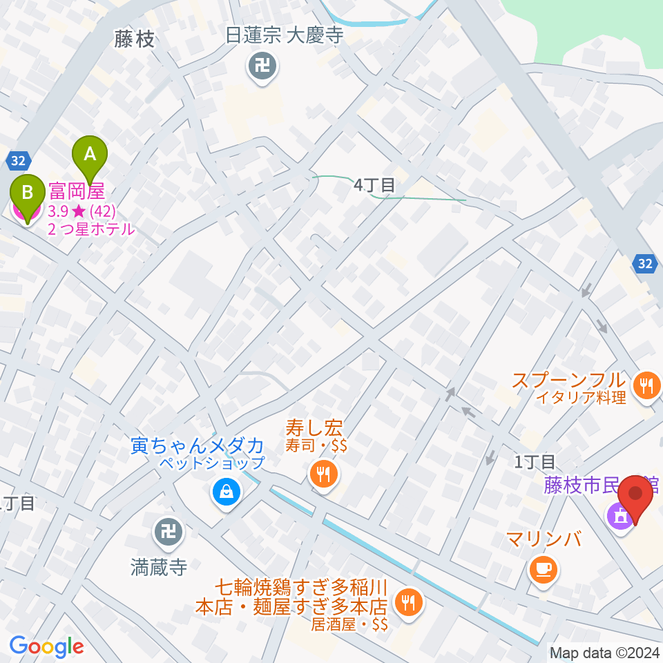 藤枝市民会館周辺のホテル一覧地図