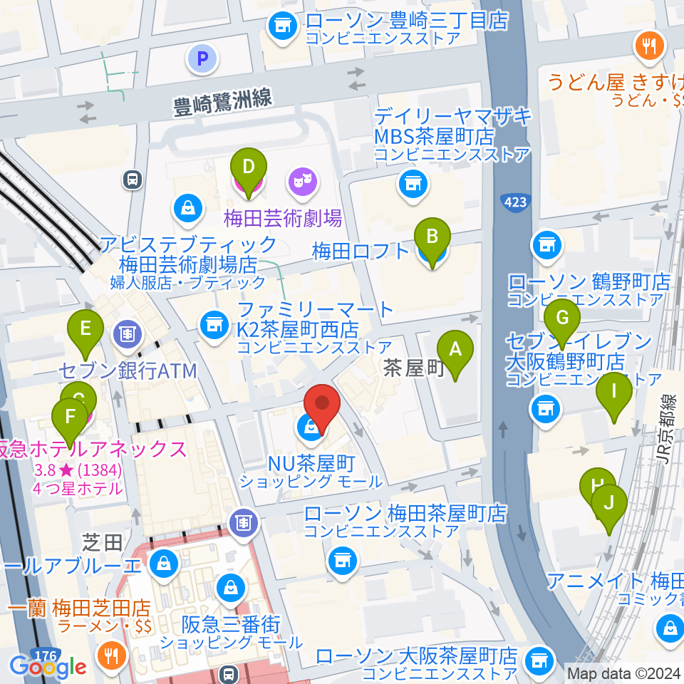 タワーレコード梅田NU茶屋町店周辺のホテル一覧地図