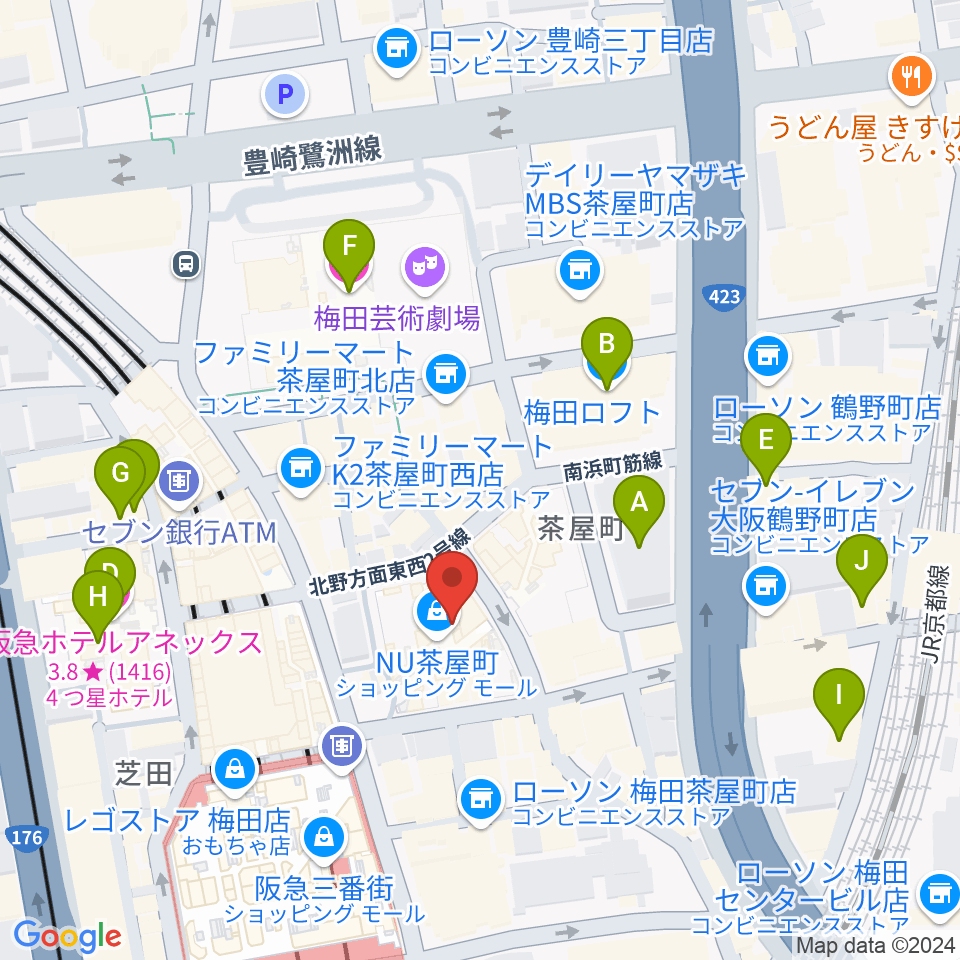 タワーレコード梅田NU茶屋町店周辺のホテル一覧地図