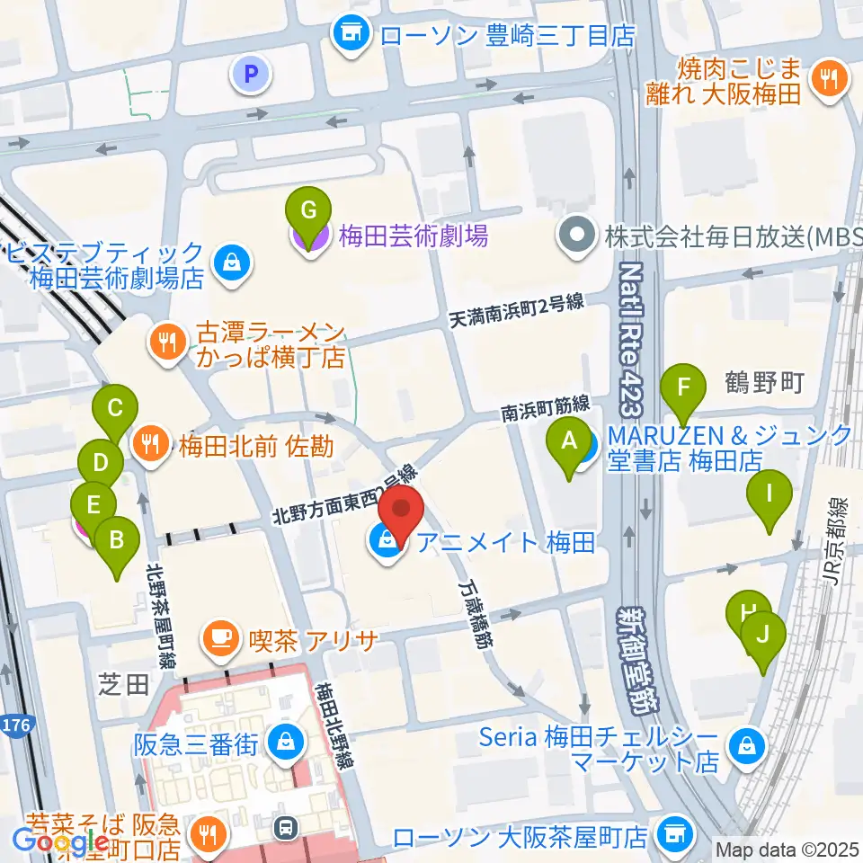 タワーレコード梅田NU茶屋町店周辺のホテル一覧地図