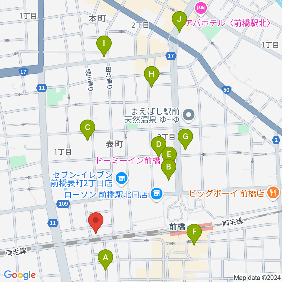 ダストボウル前橋店周辺のホテル一覧地図