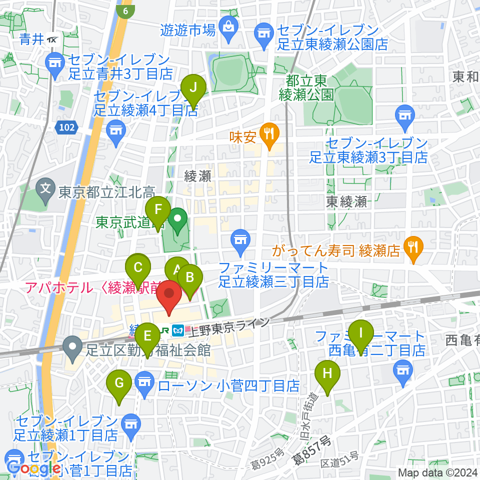 セブンカルチャークラブ綾瀬周辺のホテル一覧地図
