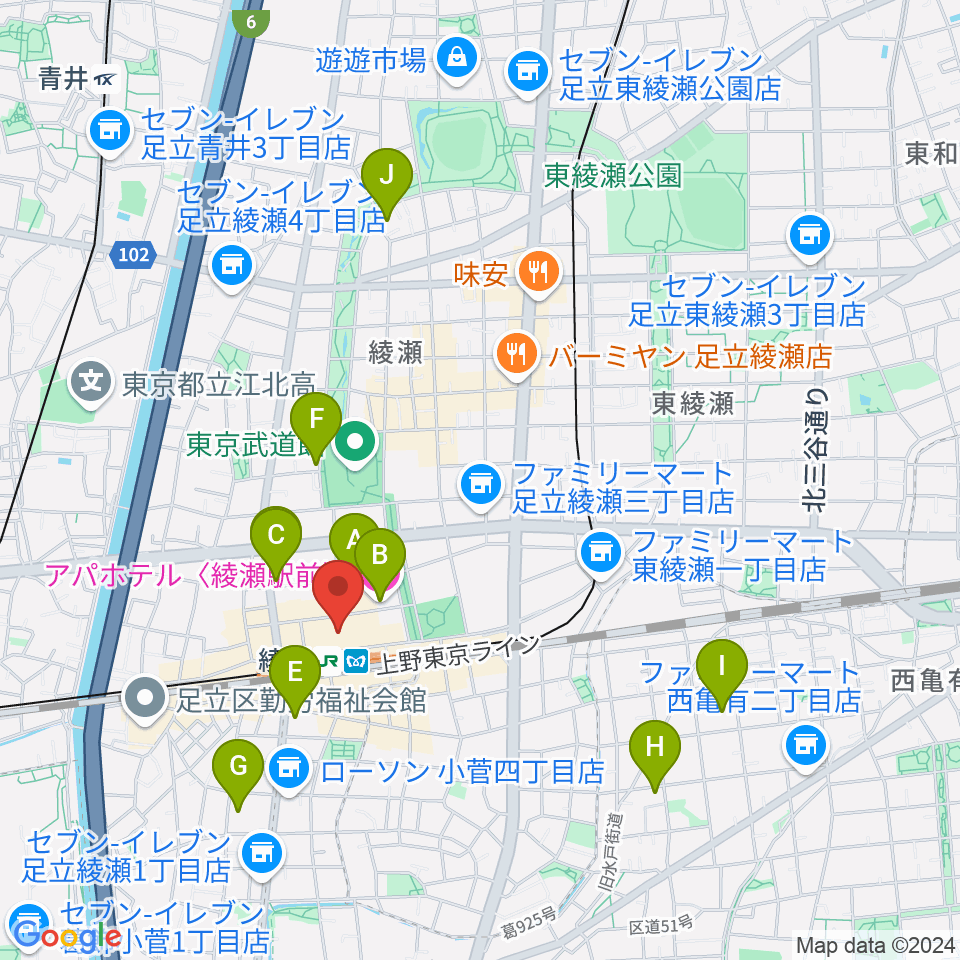 セブンカルチャークラブ綾瀬周辺のホテル一覧地図