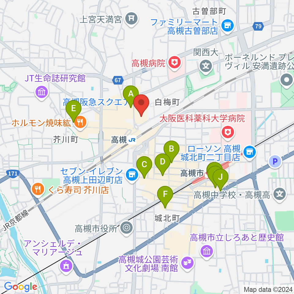 タワーレコード高槻阪急スクエア店周辺のホテル一覧地図