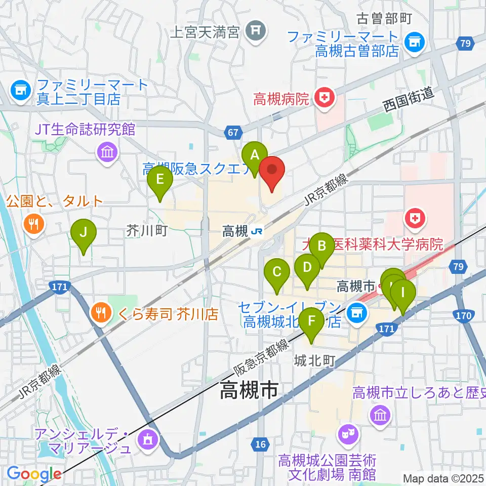 タワーレコード高槻阪急スクエア店周辺のホテル一覧地図