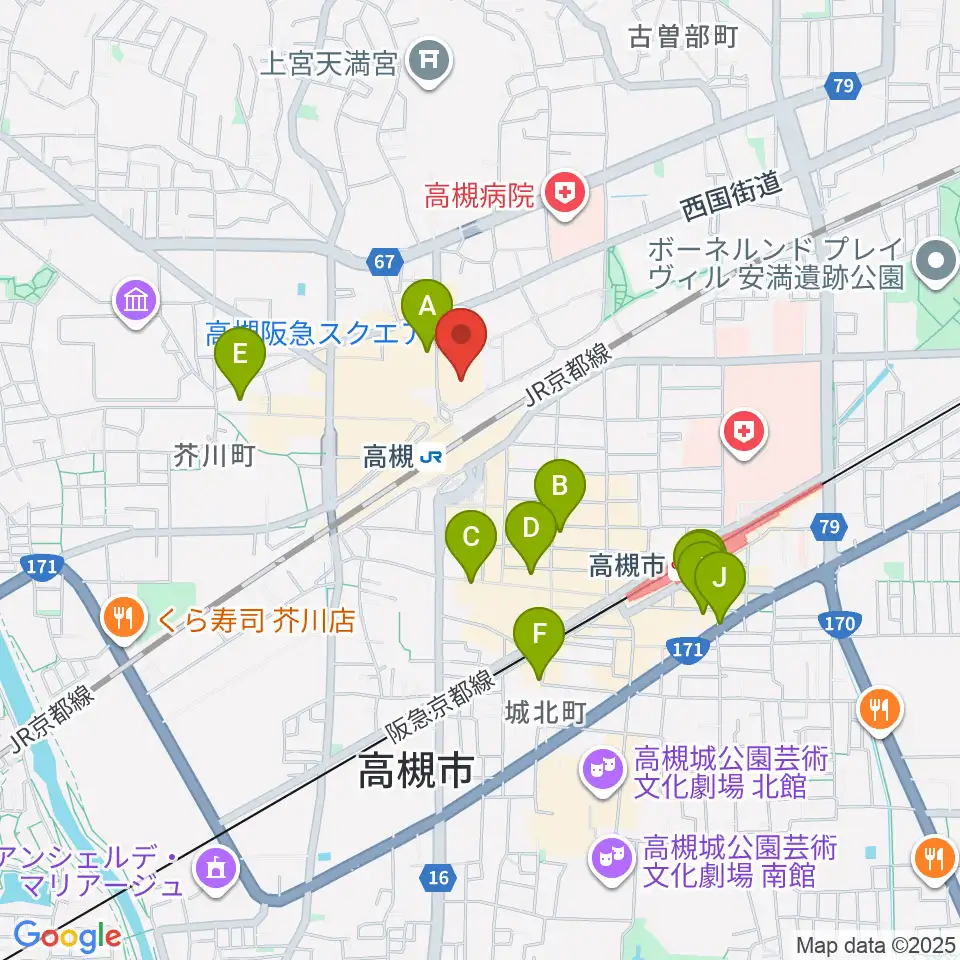 タワーレコード高槻阪急スクエア店周辺のホテル一覧地図