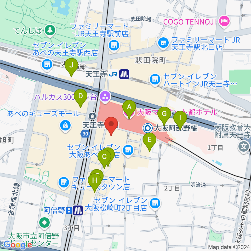 タワーレコード あべのHoop店周辺のホテル一覧地図