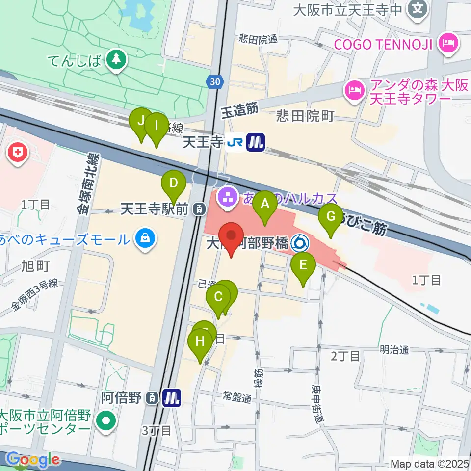 タワーレコード あべのHoop店周辺のホテル一覧地図