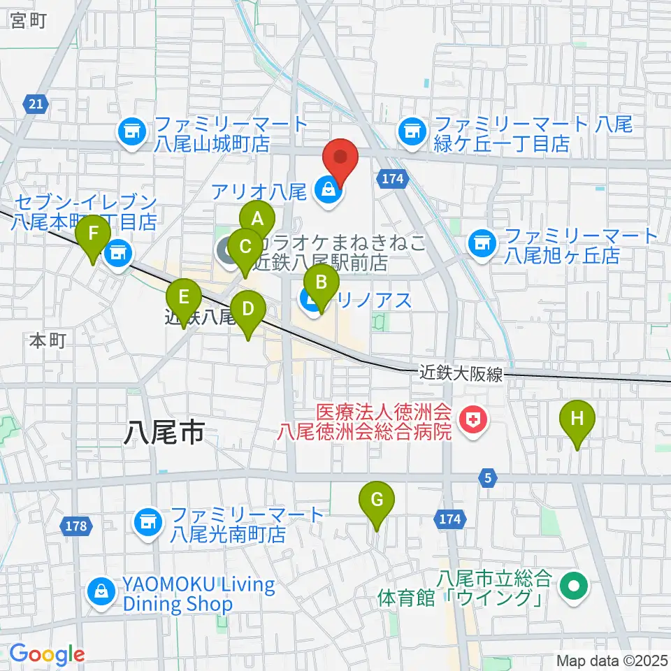 タワーレコード アリオ八尾店周辺のホテル一覧地図