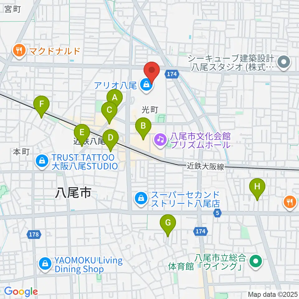 タワーレコード アリオ八尾店周辺のホテル一覧地図