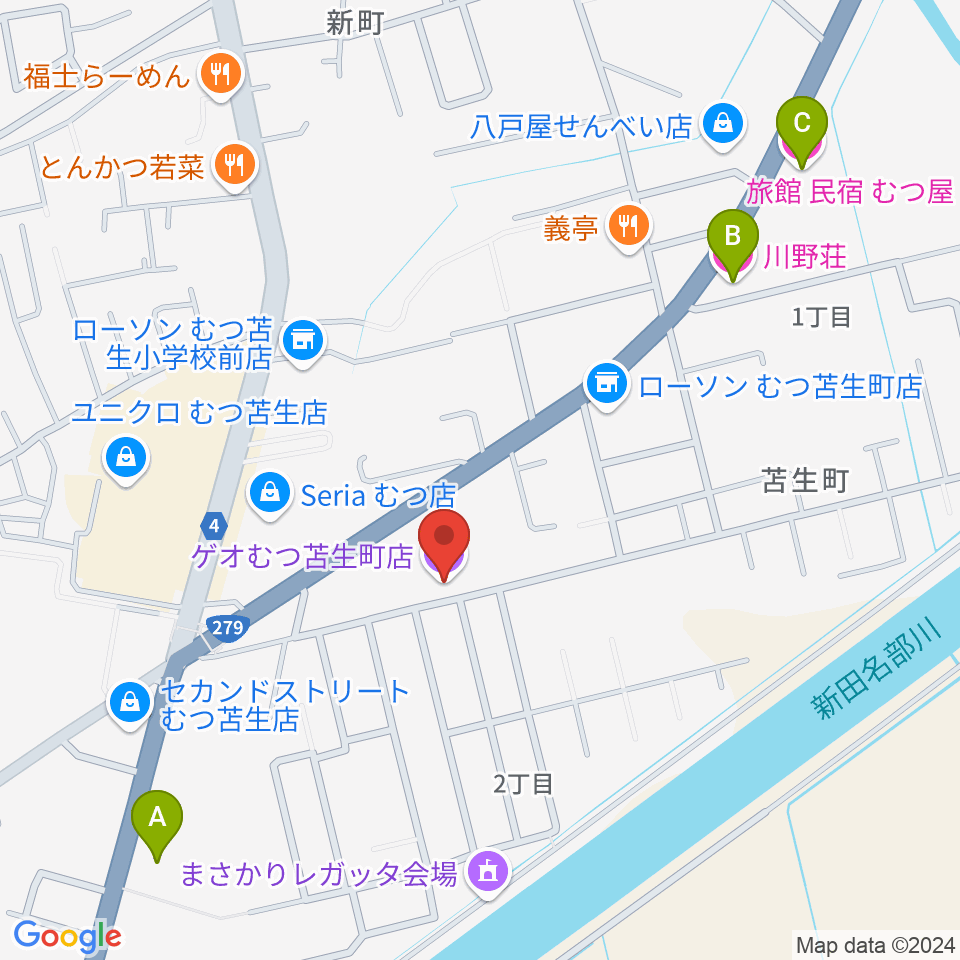 ゲオむつ苫生町店周辺のホテル一覧地図