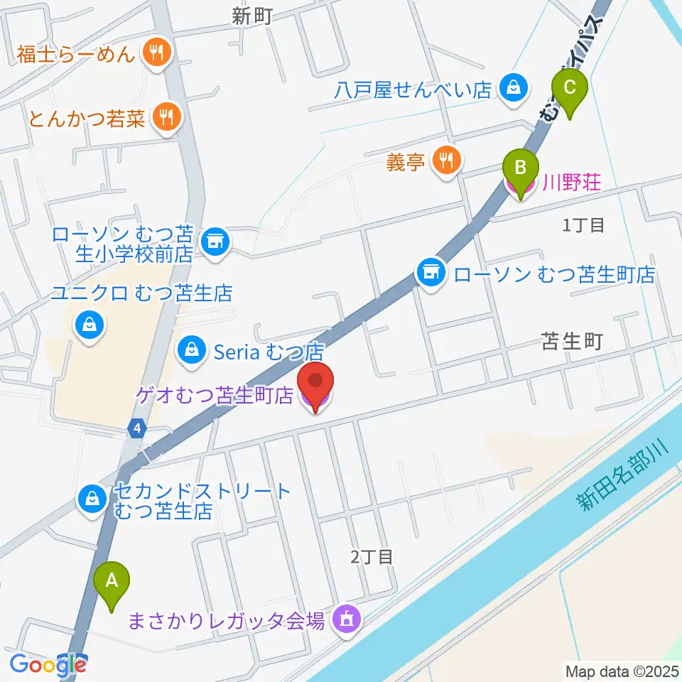 ゲオむつ苫生町店周辺のホテル一覧地図