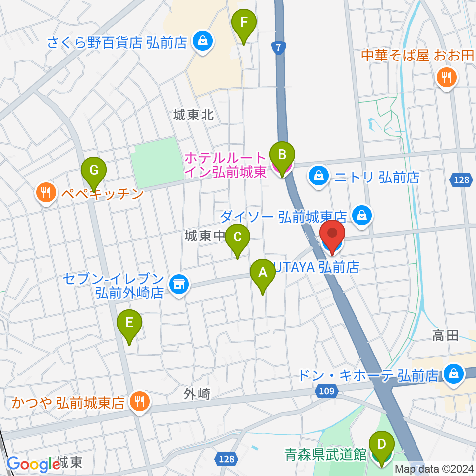 TSUTAYA 弘前店周辺のホテル一覧地図