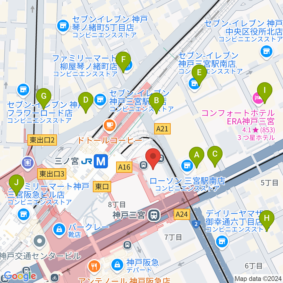 タワーレコード神戸店周辺のホテル一覧地図