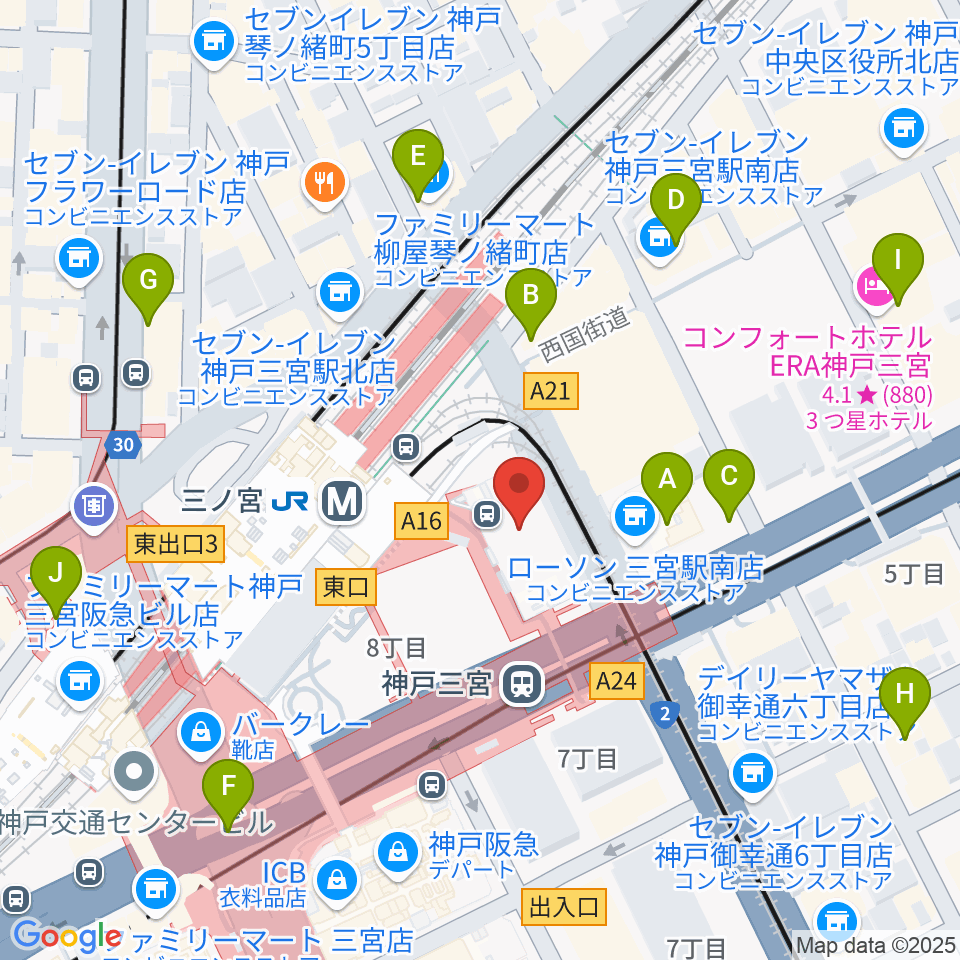 タワーレコード神戸店周辺のホテル一覧地図