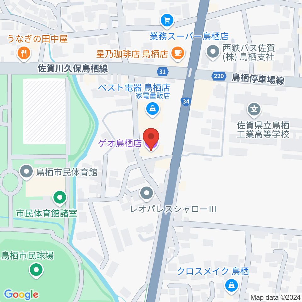 ゲオ鳥栖店周辺のホテル一覧地図