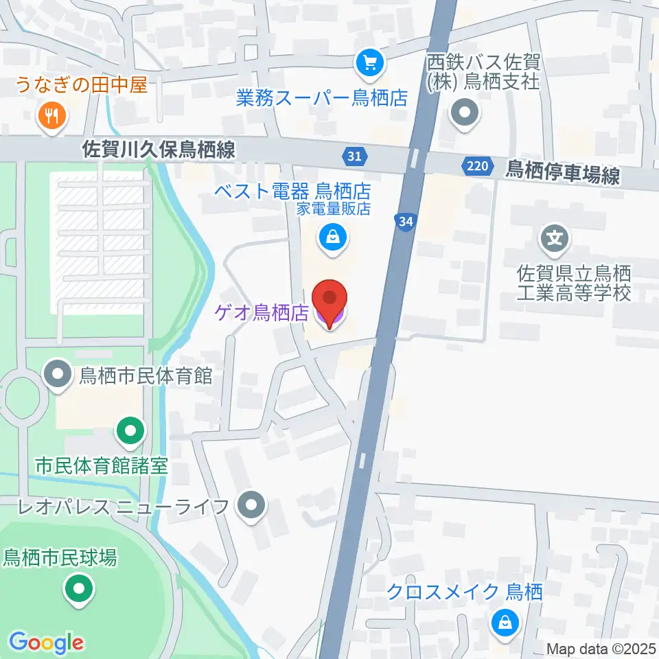 ゲオ鳥栖店周辺のホテル一覧地図