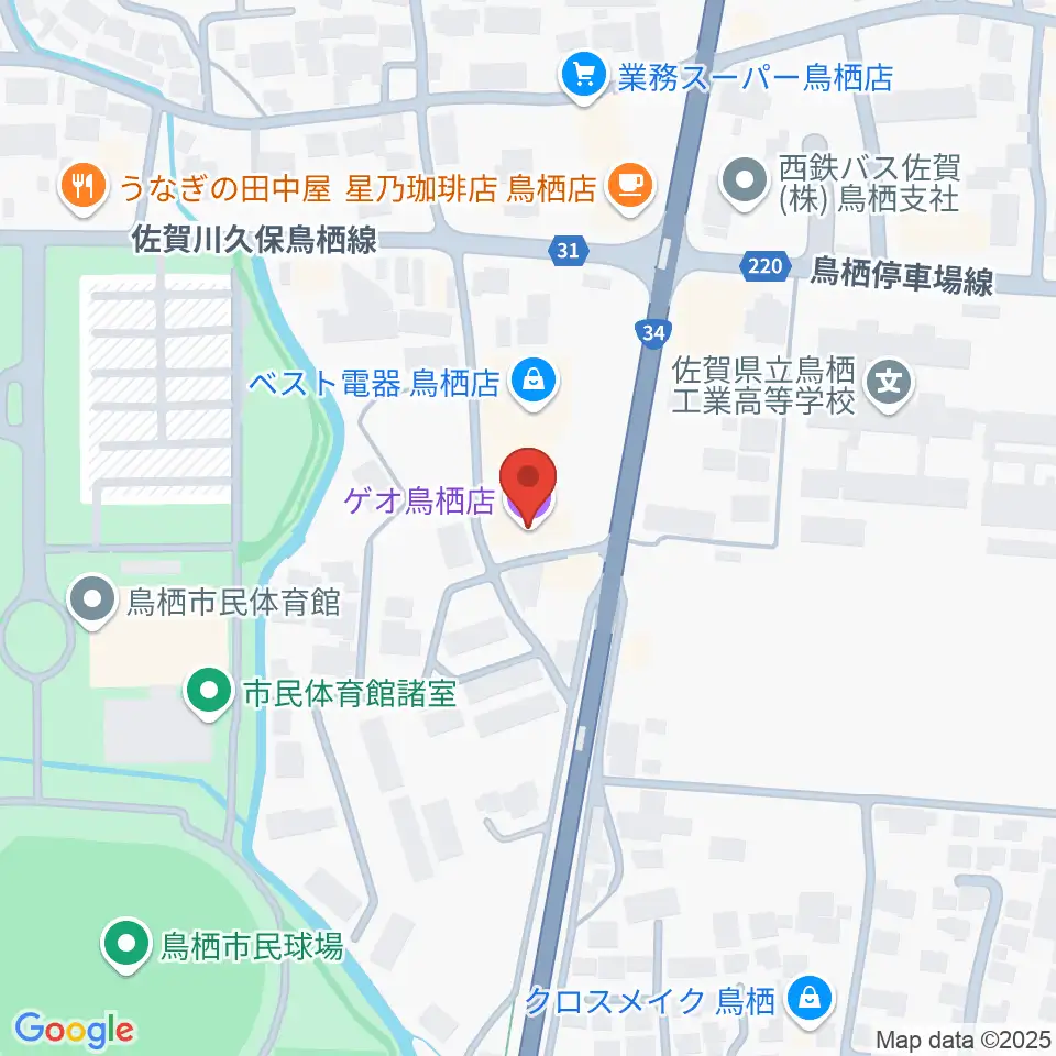 ゲオ鳥栖店周辺のホテル一覧地図