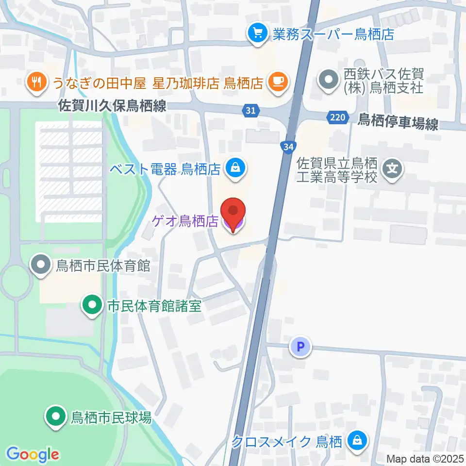ゲオ鳥栖店周辺のホテル一覧地図