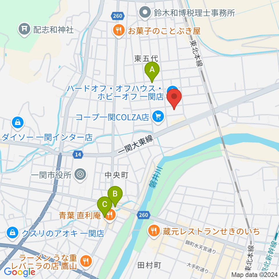 TSUTAYA 一関中央店周辺のホテル一覧地図