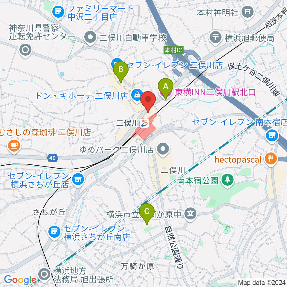 横浜市旭区民文化センターサンハート周辺のホテル一覧地図